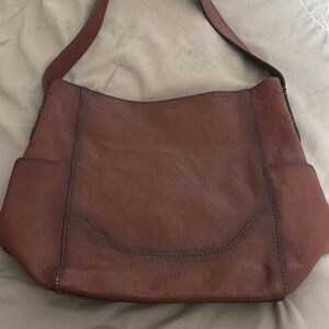 Brown Pebbled Leather Shoulder Bag with Slouchy Silhouette